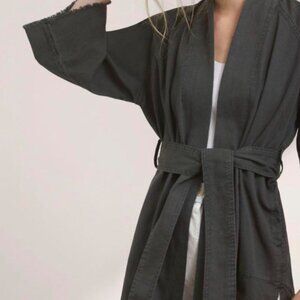 Aritzia Wilfred Free Dark Gray Cotton Montero Kimono Tie Wrap Jacket